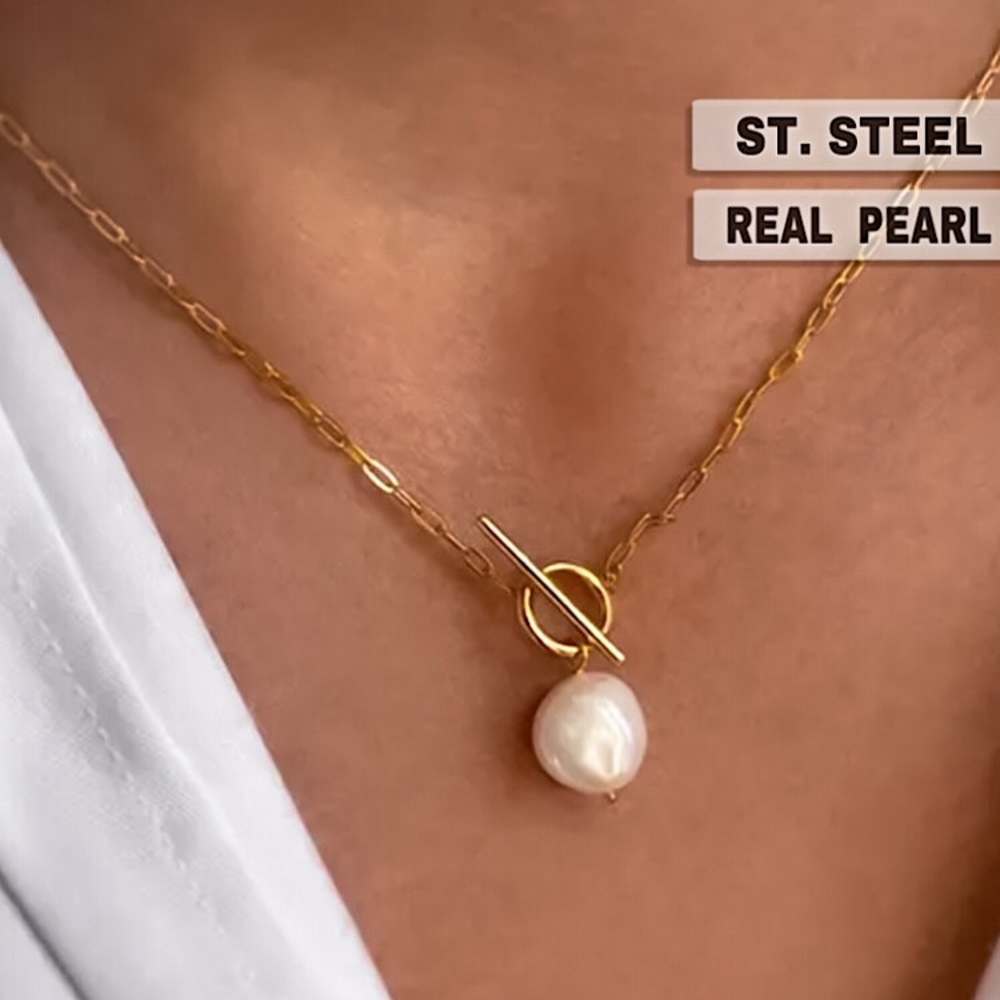 ⚜️𝟯𝟬%𝗢𝗙𝗙 𝗯𝘂𝗻𝗱𝗹𝗲𝘀 𝟯+⚜️ NEW Freshwater Pearl Stainless Steel Necklace